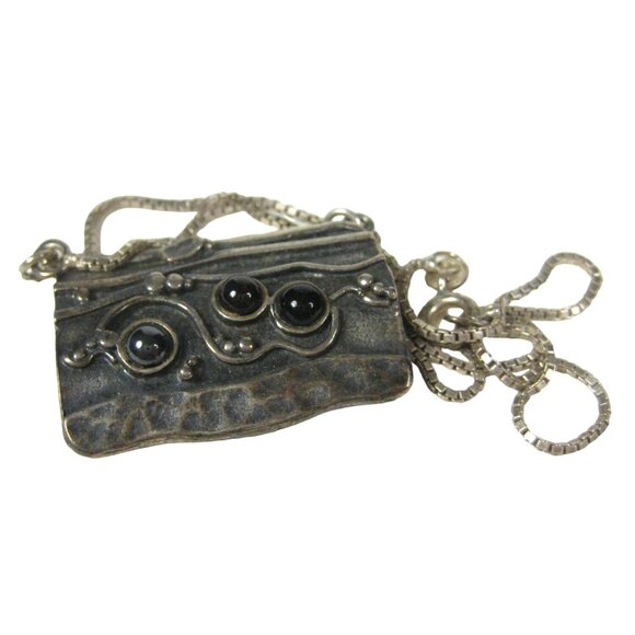 Pendant Sterling Silver 925 Necklace 17 inch Box Chain Stone Cabochon Artisan 10 - Picture 2 of 9